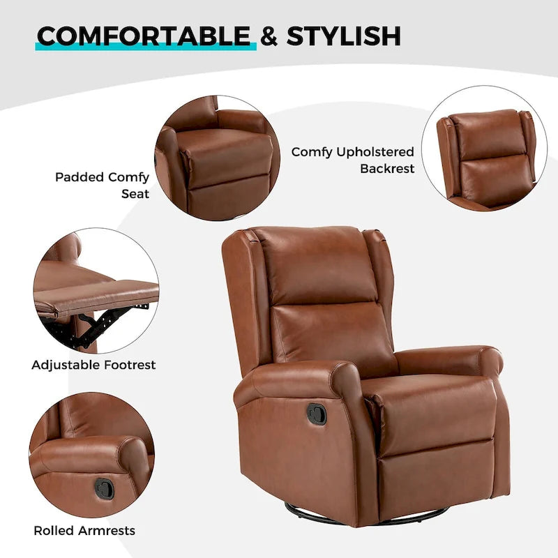 Baksoho Swivel Nursery Faux Leather Recliner with Metal Base Set of 2 by HULALA HOME