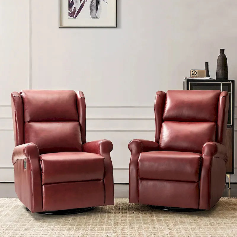 Baksoho Swivel Nursery Faux Leather Recliner with Metal Base Set of 2 by HULALA HOME