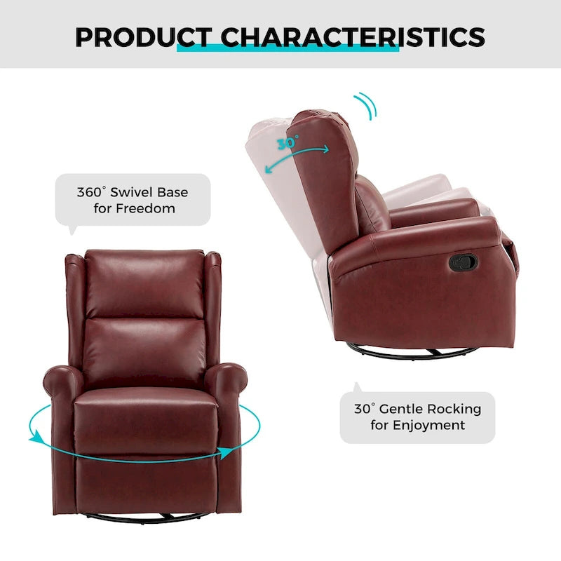 Baksoho Swivel Nursery Faux Leather Recliner with Metal Base Set of 2 by HULALA HOME