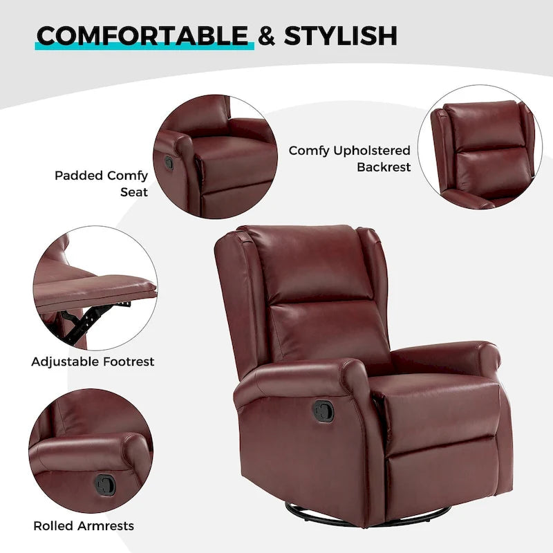 Baksoho Swivel Nursery Faux Leather Recliner with Metal Base Set of 2 by HULALA HOME