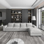 150 Wide L-Shape Linen Sofa Couch, Modern Feather Filled 5-Seat Sectional Sofa Couch with Ottoman