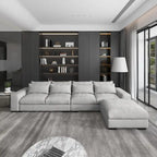 150 Wide L-Shape Linen Sofa Couch, Modern Feather Filled 5-Seat Sectional Sofa Couch with Ottoman