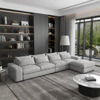 150 Wide L-Shape Linen Sofa Couch, Modern Feather Filled 5-Seat Sectional Sofa Couch with Ottoman