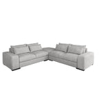 150 Wide L-Shape Linen Sofa Couch, Modern Feather Filled 5-Seat Sectional Sofa Couch with Ottoman