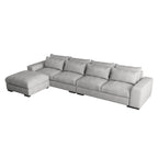 150 Wide L-Shape Linen Sofa Couch, Modern Feather Filled 5-Seat Sectional Sofa Couch with Ottoman