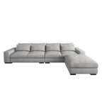 150 Wide L-Shape Linen Sofa Couch, Modern Feather Filled 5-Seat Sectional Sofa Couch with Ottoman