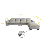 150 Wide L-Shape Linen Sofa Couch, Modern Feather Filled 5-Seat Sectional Sofa Couch with Ottoman
