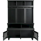 5-in-1 Entryway Bench with Shutter-shaped Doors, Coat Rack, Cushion and 4 Sturdy Hooks