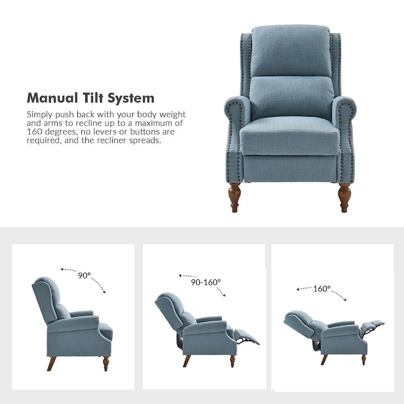 Terri Traditional Roll Arm Manual Recliner with Solid Wood Legs Set of 2 by HULALA HOME