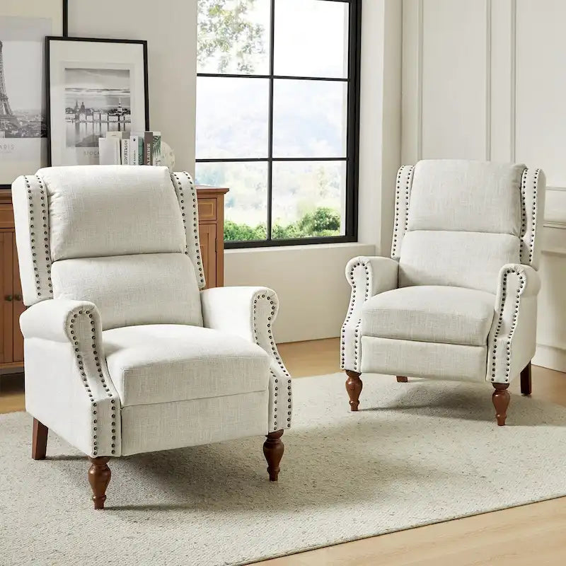 Terri Traditional Roll Arm Manual Recliner with Solid Wood Legs Set of 2 by HULALA HOME