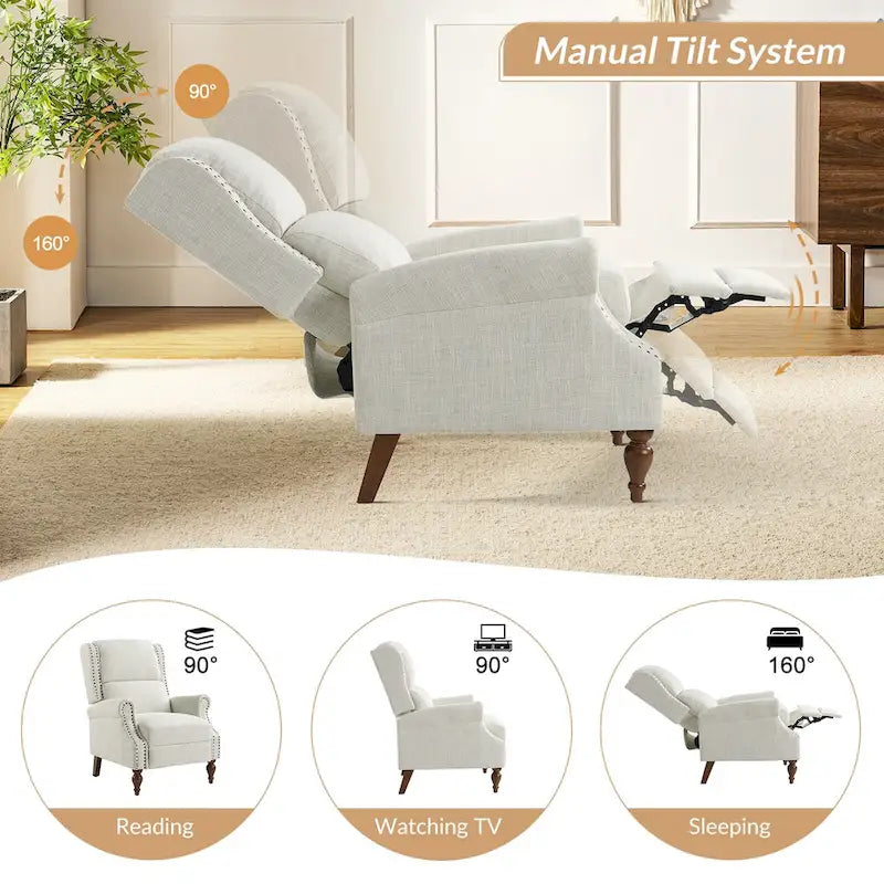 Terri Traditional Roll Arm Manual Recliner with Solid Wood Legs Set of 2 by HULALA HOME
