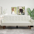 74.4 L Faux Leather Full Handcrafted Button Tufted Sofa 3-Seat, Convertible Sleeper Couch Adjustable Backrest