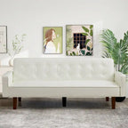 74.4 L Faux Leather Full Handcrafted Button Tufted Sofa 3-Seat, Convertible Sleeper Couch Adjustable Backrest