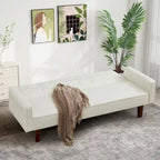 74.4 L Faux Leather Full Handcrafted Button Tufted Sofa 3-Seat, Convertible Sleeper Couch Adjustable Backrest