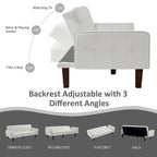 74.4 L Faux Leather Full Handcrafted Button Tufted Sofa 3-Seat, Convertible Sleeper Couch Adjustable Backrest