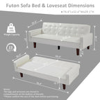 74.4 L Faux Leather Full Handcrafted Button Tufted Sofa 3-Seat, Convertible Sleeper Couch Adjustable Backrest