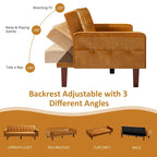 74.4 L Faux Leather Full Handcrafted Button Tufted Sofa 3-Seat, Convertible Sleeper Couch Adjustable Backrest