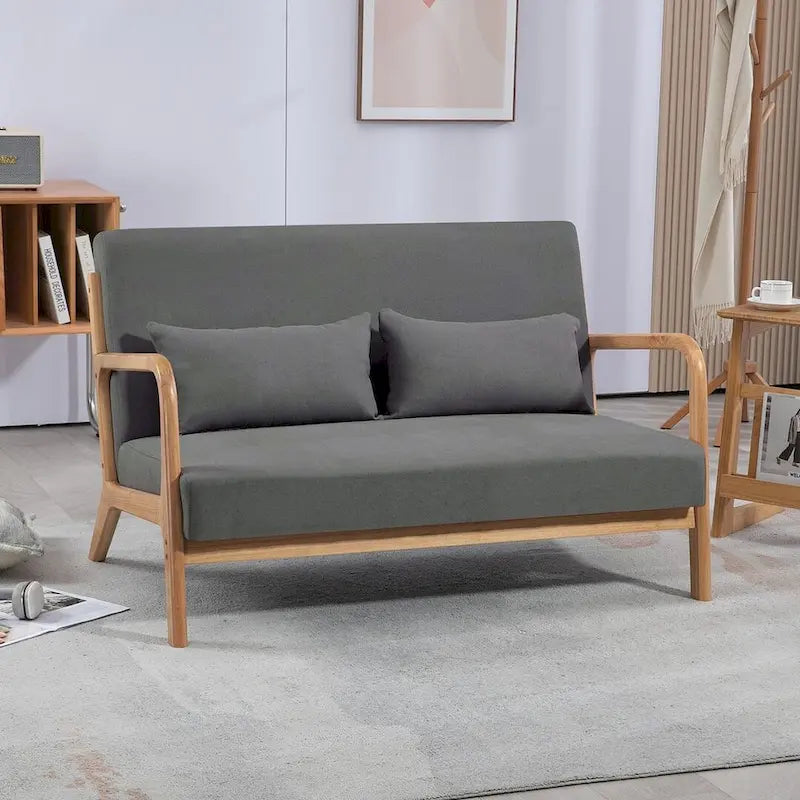 Mid-century Upholstered Accent Sofa in solid wood for 2
