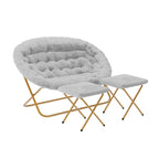 Double Folding Synthetic Fur Saucer Chair with 2 Ottomans