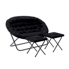 Double Folding Synthetic Fur Saucer Chair with 2 Ottomans