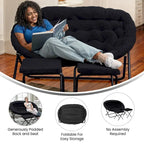 Double Folding Synthetic Fur Saucer Chair with 2 Ottomans
