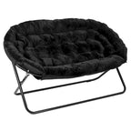 Double Folding Synthetic Fur Saucer Chair with 2 Ottomans