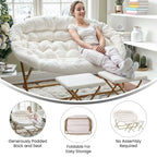 Double Folding Synthetic Fur Saucer Chair with 2 Ottomans