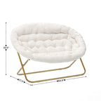 Double Folding Synthetic Fur Saucer Chair with 2 Ottomans