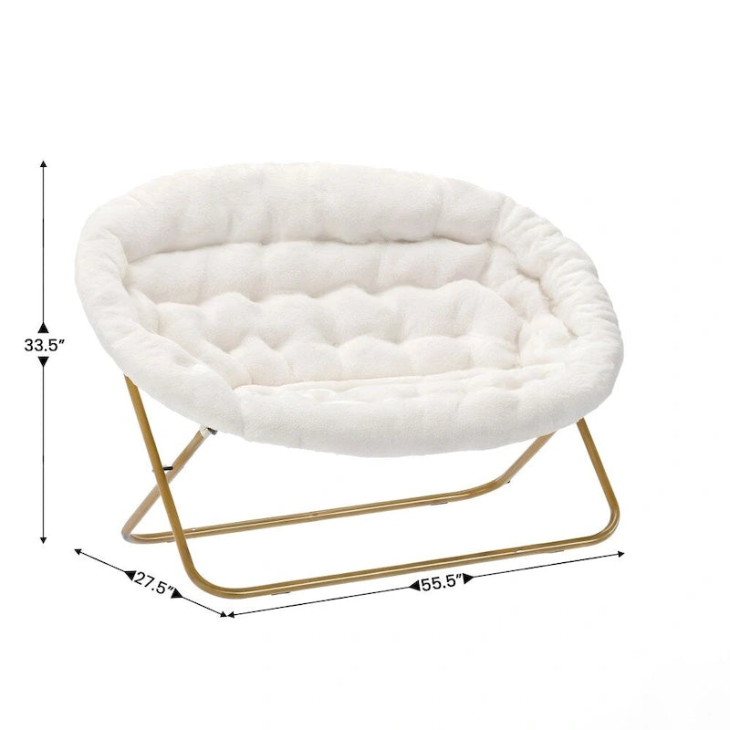 Double Folding Synthetic Fur Saucer Chair with 2 Ottomans
