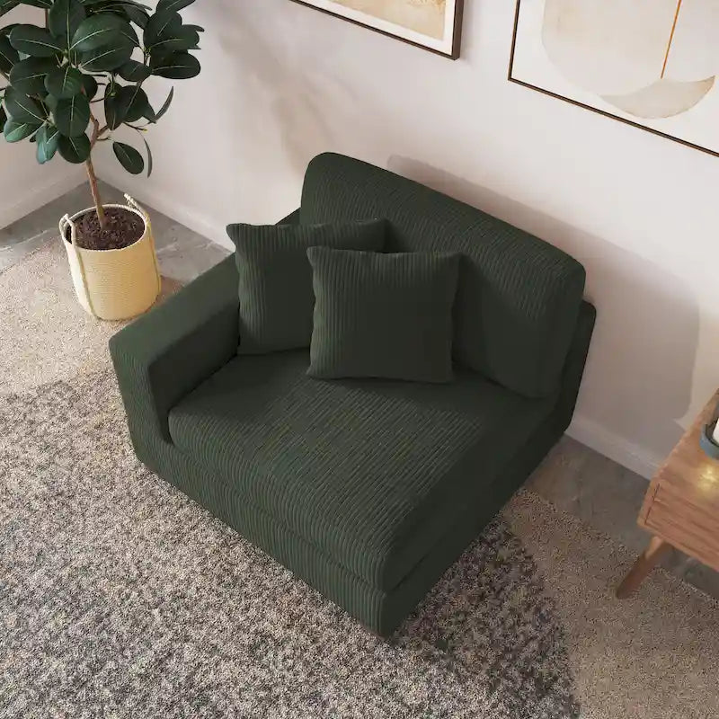 Upholstered Corduroy Modular Sectional Sofa with 2 throw pillows