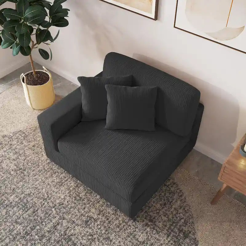 Upholstered Corduroy Modular Sectional Sofa with 2 throw pillows