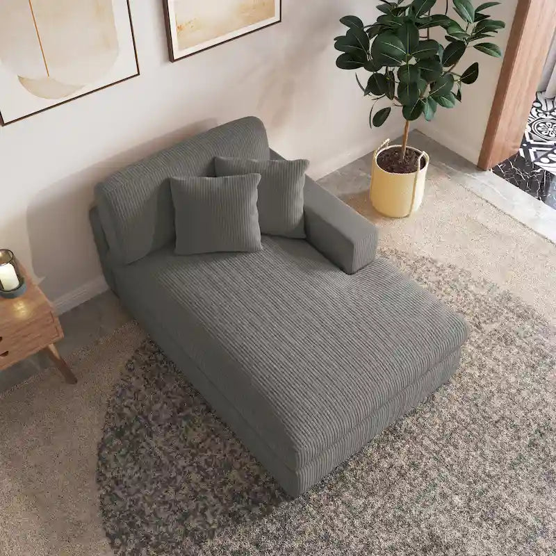 Upholstered Corduroy Modular Sectional Sofa with 2 throw pillows