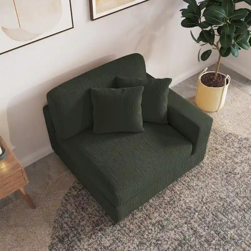 Upholstered Corduroy Modular Sectional Sofa with 2 throw pillows