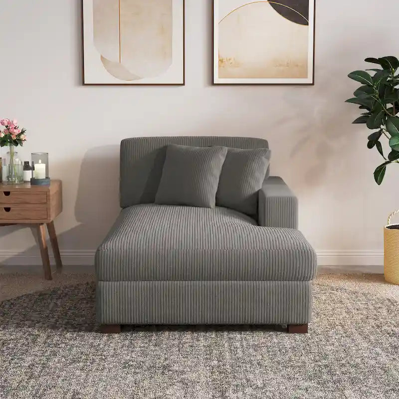 Upholstered Corduroy Modular Sectional Sofa with 2 throw pillows