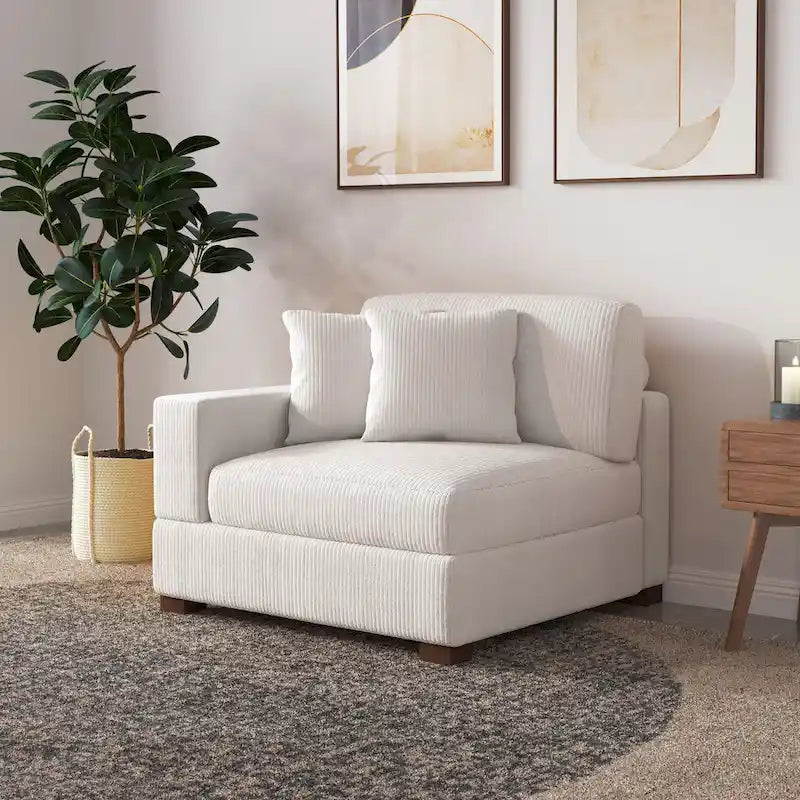 Upholstered Corduroy Modular Sectional Sofa with 2 throw pillows