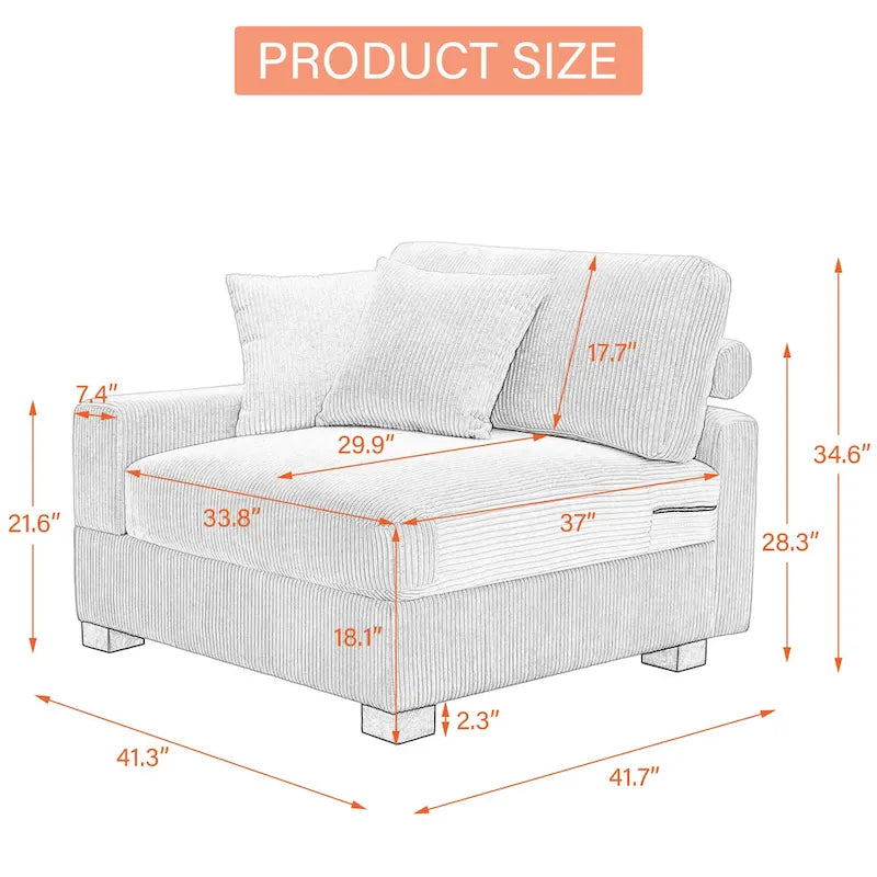 Upholstered Corduroy Modular Sectional Sofa with 2 throw pillows