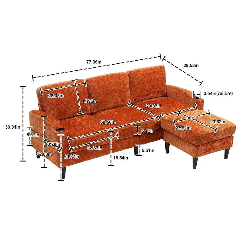 Modular Sleeper Sectional Sofa with Storage Ottoman