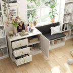 White Shoe Storage Bench with Cushioned Seat and Adjustable Shelves