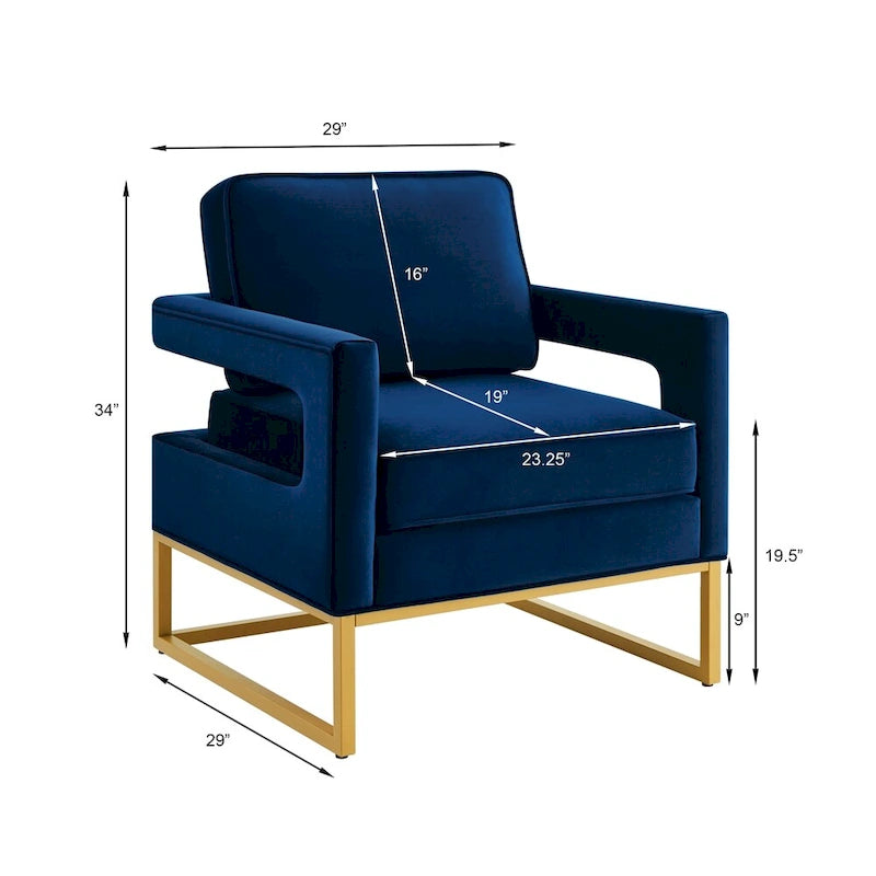 Modern Style Velvet Accent Chair with Gold Metal Base