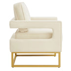 Modern Style Velvet Accent Chair with Gold Metal Base