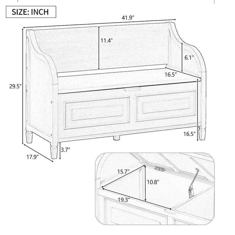 Solid wood Entryway Multifunctional Storage Bench with Safety Hinge