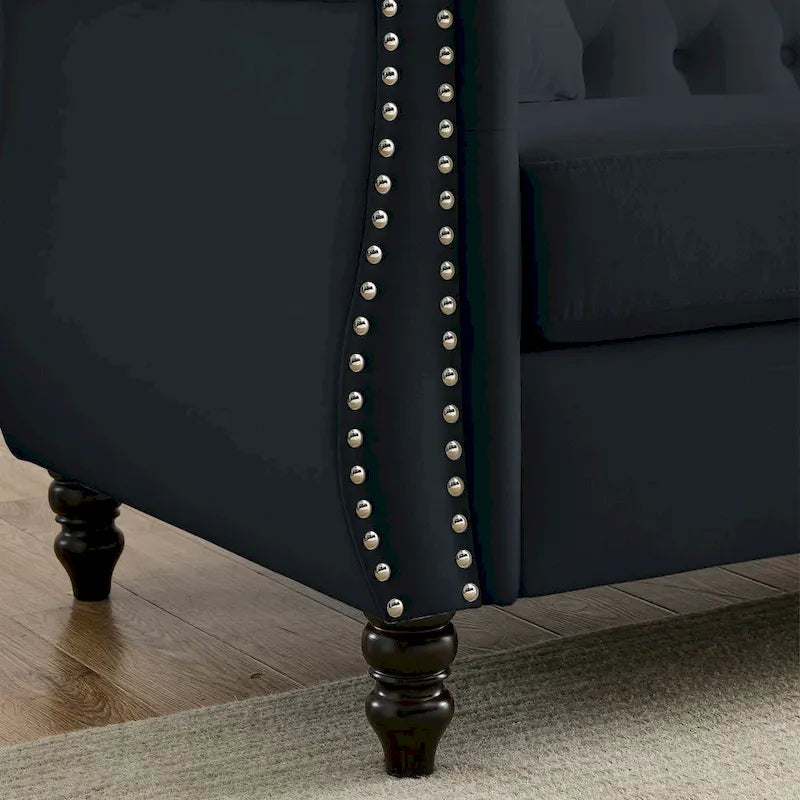 3-Seater Chesterfield Upholstered Tufted Sofa with Rolled Arms and Nailhead