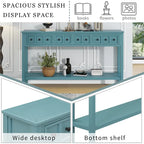 Turquoise Green Rustic 60 Pine Wood Console Table with 4 Drawers, Bottom Shelf, and Distressed Finish for Entryway