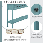 Turquoise Green Rustic 60 Pine Wood Console Table with 4 Drawers, Bottom Shelf, and Distressed Finish for Entryway