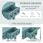 Turquoise Green Rustic 60 Pine Wood Console Table with 4 Drawers, Bottom Shelf, and Distressed Finish for Entryway