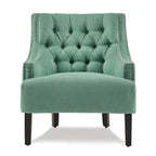 Teal Chenille Upholstered Accent Chair with Button-Tufted Back
