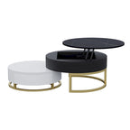 Round Wood Lift-top Nesting Coffee Table with Rotatable Drawers