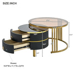Stackable Coffee Table,Nesting Tables with Brown Tempered Glass,2 PCS