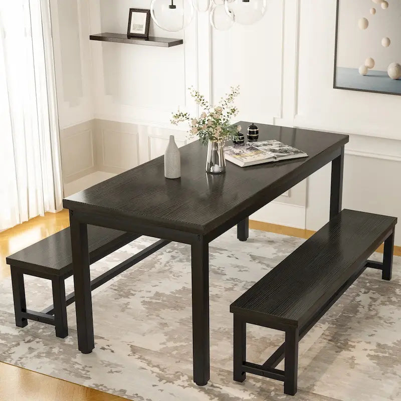 Mieres 3-Piece Dining Table Set with Two Benches, Kitchen Table Set for 4-6 Persons