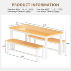 Mieres 3-Piece Dining Table Set with Two Benches, Kitchen Table Set for 4-6 Persons
